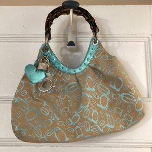 BEBE Tote Bag in Beige and Turquoise